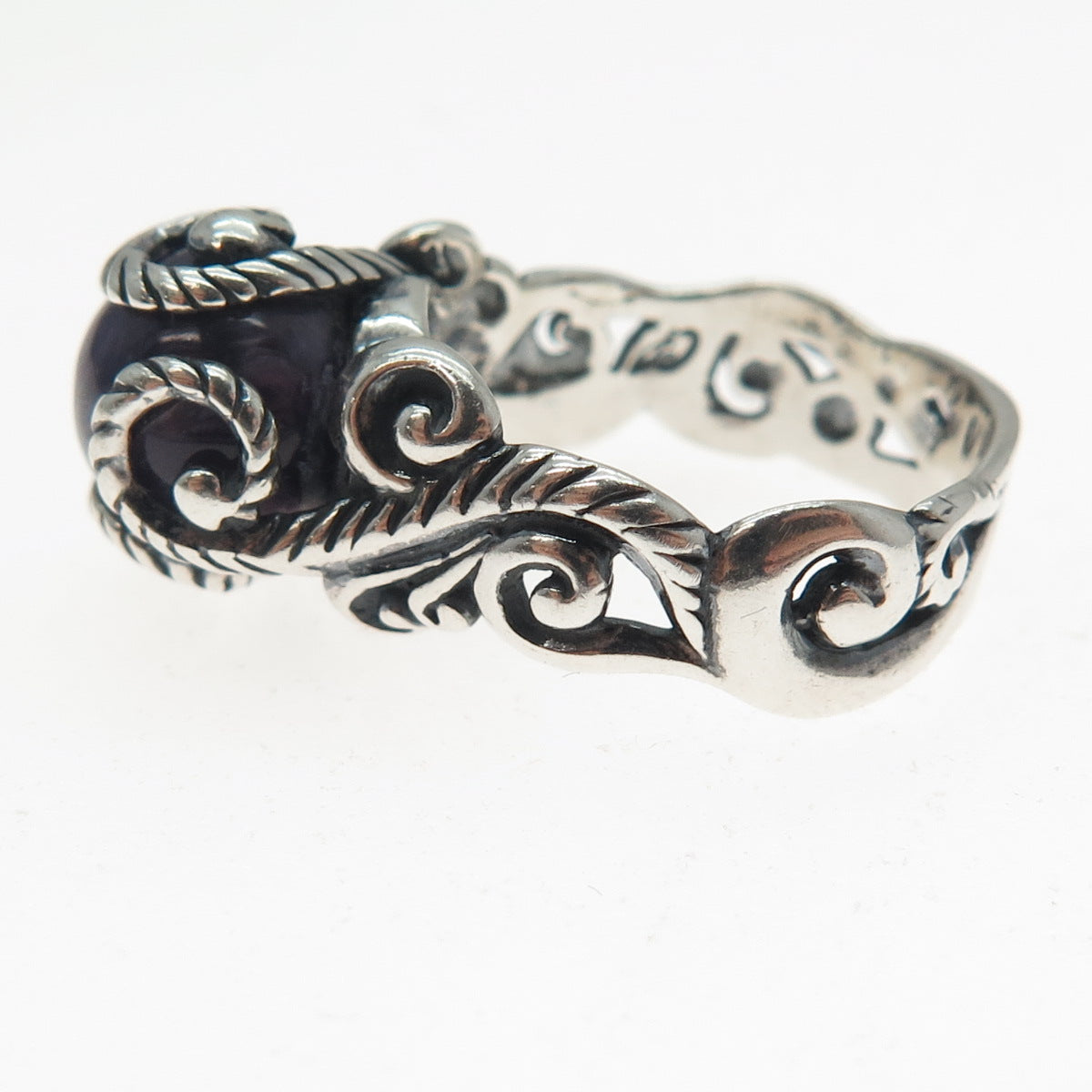 CAROLYN POLLACK 925 Sterling Silver Vintage Real Charoite Swirl Ring Size 5.25