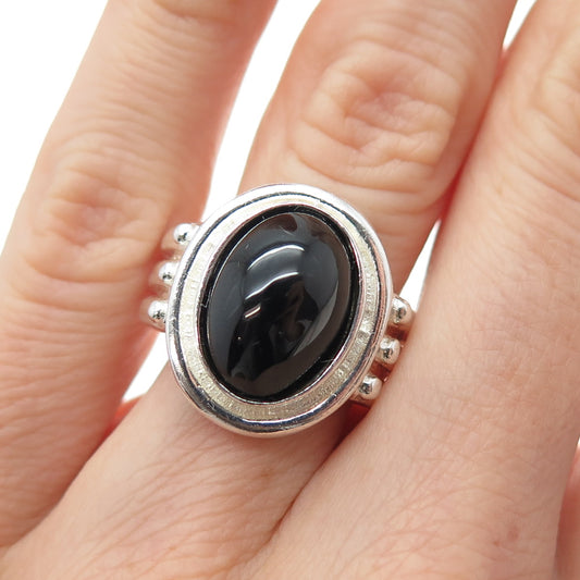 CLYDE DUNEIER CID Sterling Silver Vintage Real Cabochon Black Onyx Ring Size 6