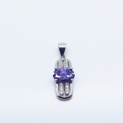 925 Sterling Silver White & Amethyst-Tone C Z Pendant