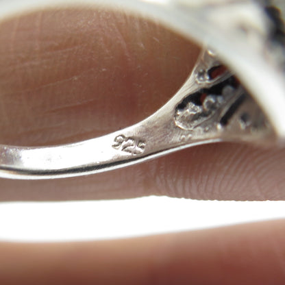 925 Sterling Silver Vintage Real Lapis Lazuli Modernist Ring Size 6.5