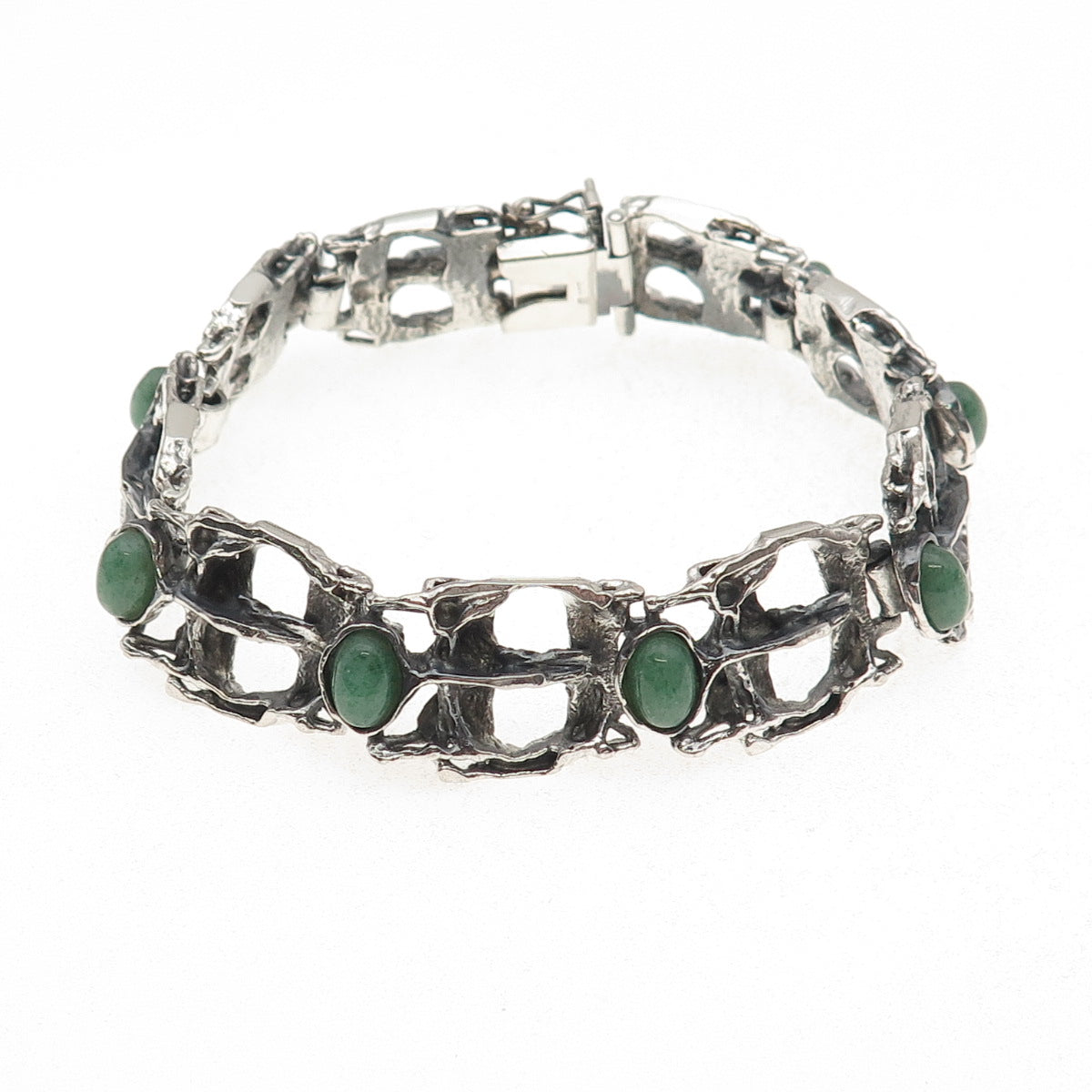 800 Silver Vintage European Real Aventurine Modernist Oxidized Bracelet 7.5"