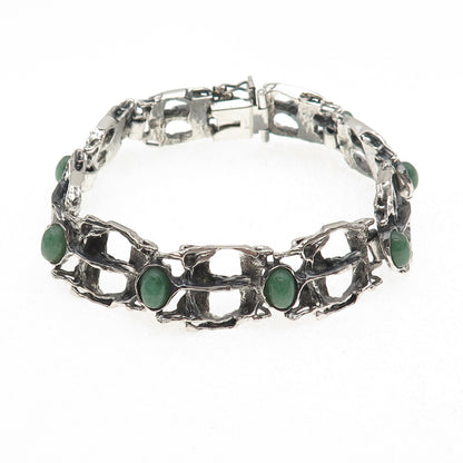 800 Silver Vintage European Real Aventurine Modernist Oxidized Bracelet 7.5"