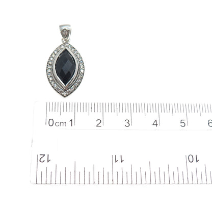 925 Sterling Silver Real Marquise-Cut Black Spinel & C Z Charm Pendant
