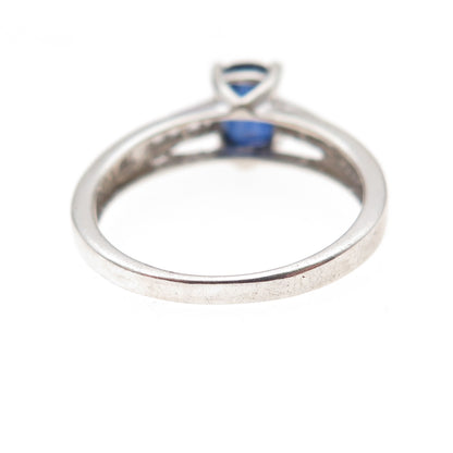 925 Sterling Silver Lab-Created Sapphire & C Z Ring Size 6.75