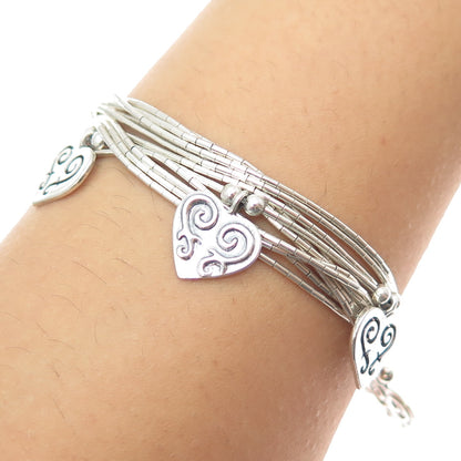 SHUBE 925 Sterling Silver Vintage Heart Multi-Strand Liquid Chain Bracelet 6.75"