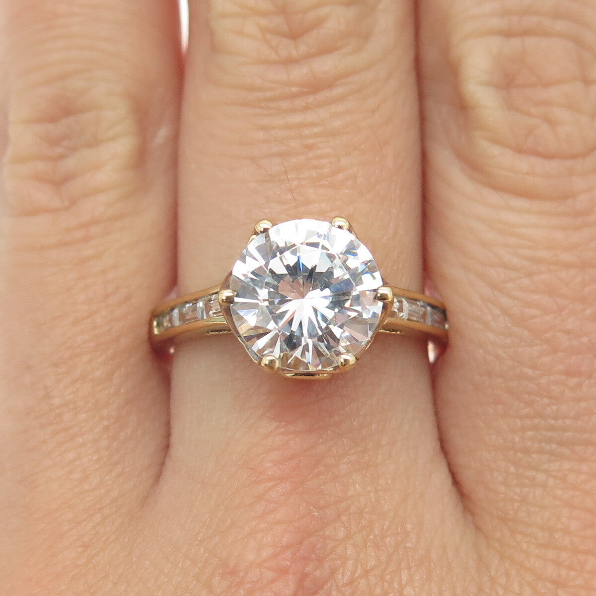 925 Sterling Silver Gold Plated Round-Cut C Z Engagement Ring Size 9.25