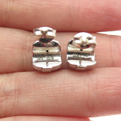 925 Sterling Silver Real Round-Cut Diamond Textured Half Hoop Earrings