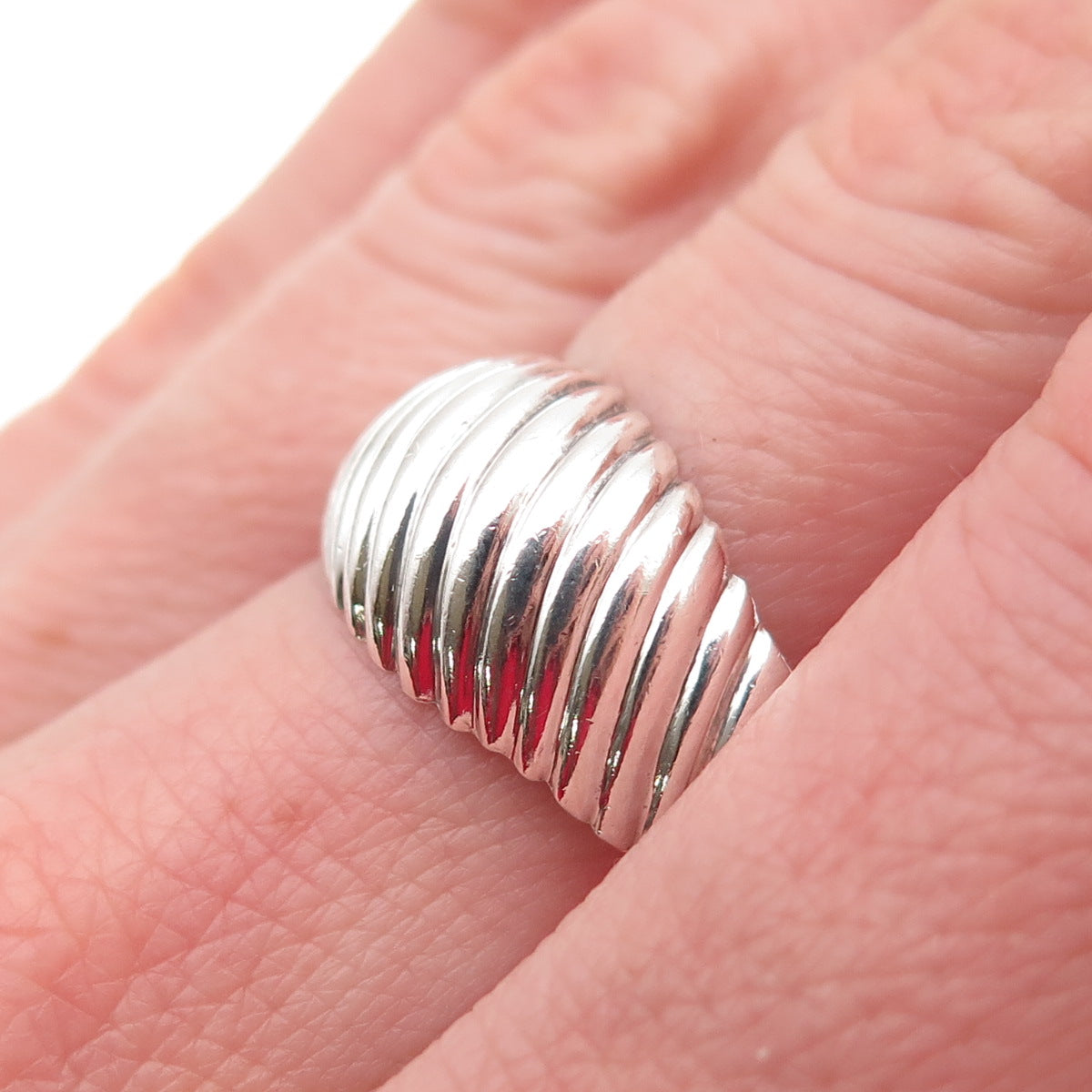 Chapal Zenray 925 Sterling Silver Vintage Modernist Ribbed Ring Size 8.25