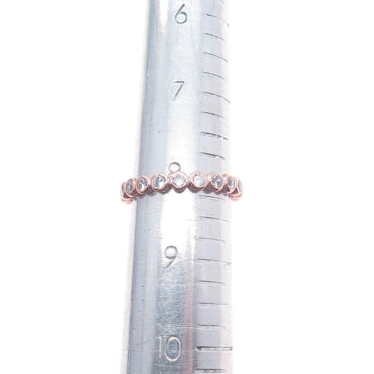 925 Sterling Silver Rose Gold Plated Round-Cut C Z Eternity Band Ring Size 8.25