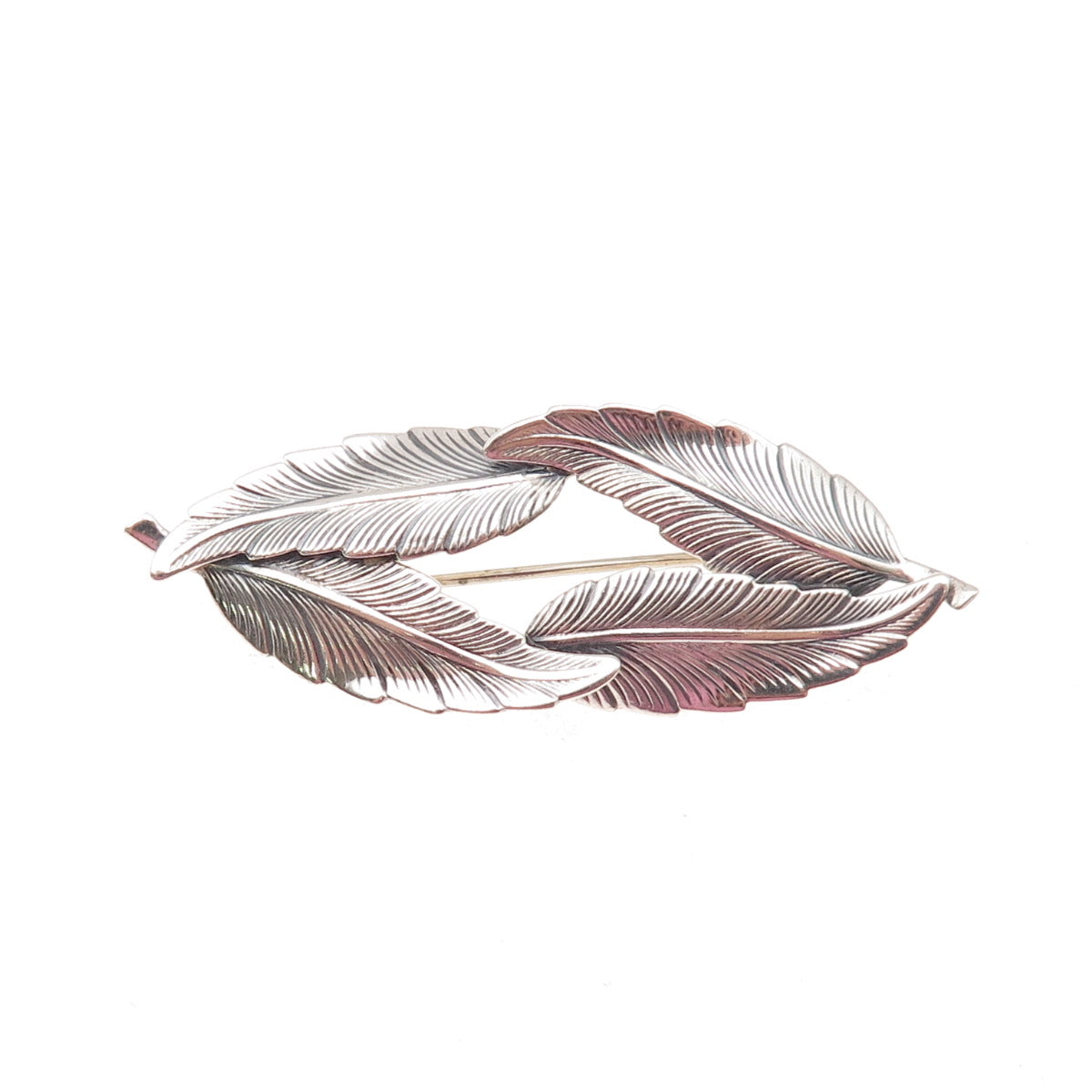 Beau 925 Sterling Silver Vintage Feather Oxidized Pin Brooch