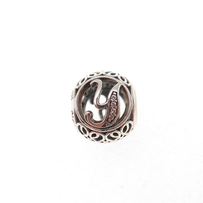 Pandora 925 Sterling Silver C Z Letter Y Initial Slide Bead Charm