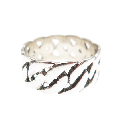 925 Sterling Silver Vintage Cuban Link Oxidized Band Ring Size 7.75