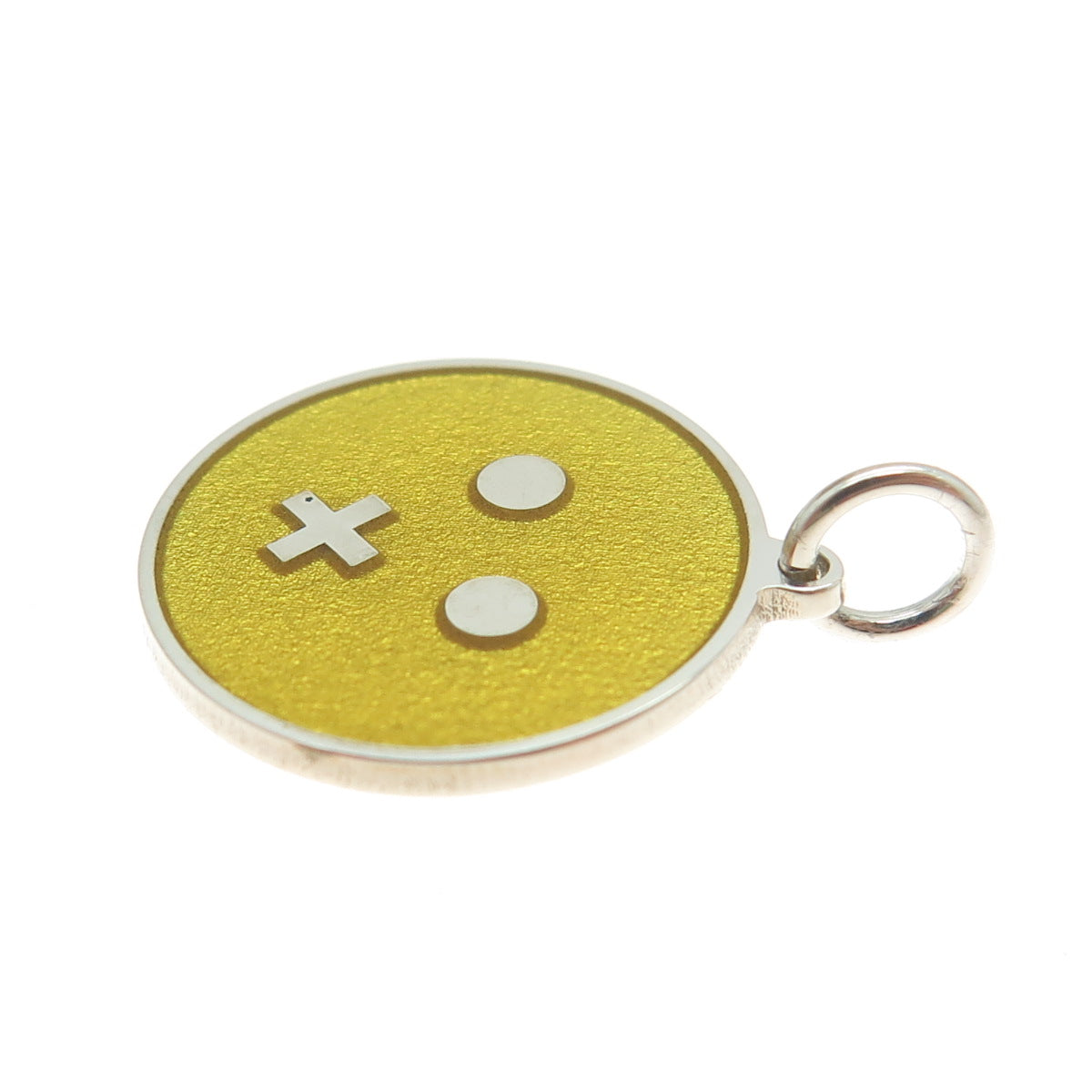 925 Sterling Silver Yellow Enamel Cross Mouth Emoji Minimalist Charm Pendant