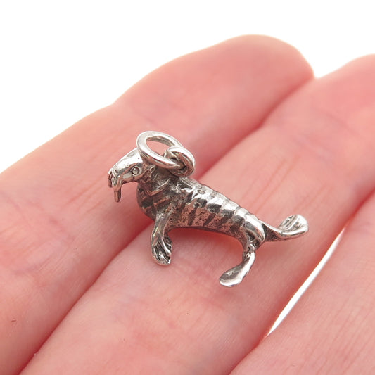 925 Sterling Silver Vintage Sea Lion Oxidized 3D Charm Pendant