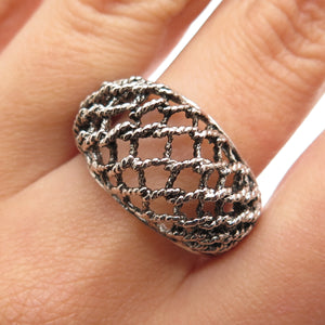 925 Sterling Silver Vintage Cage Dome Oxidized Ring Size 9