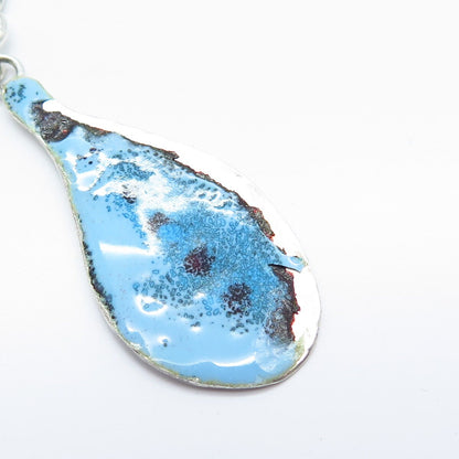 925 Sterling Silver Vintage Koko Blue Enamel Pendant