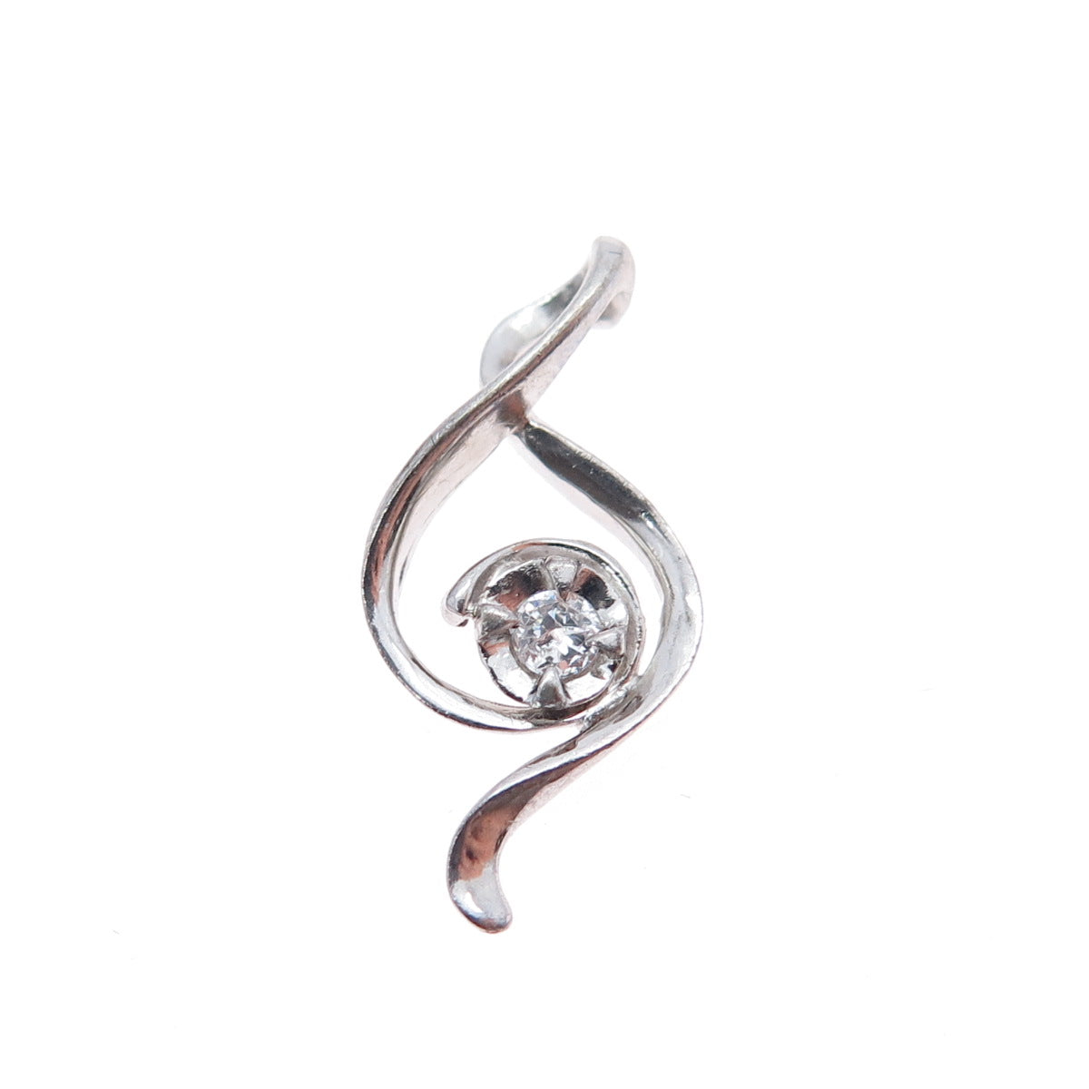 925 Sterling Silver Round-Cut C Z Treble Clef Minimalist Charm Pendant