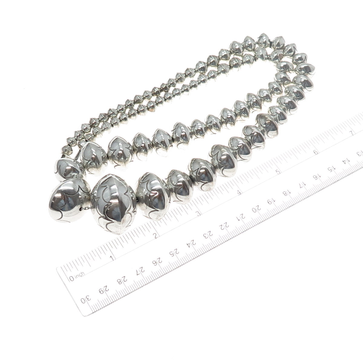 Old Pawn 925 Sterling Silver Vintage Navajo Pearl Graduated Beads Necklace 24"