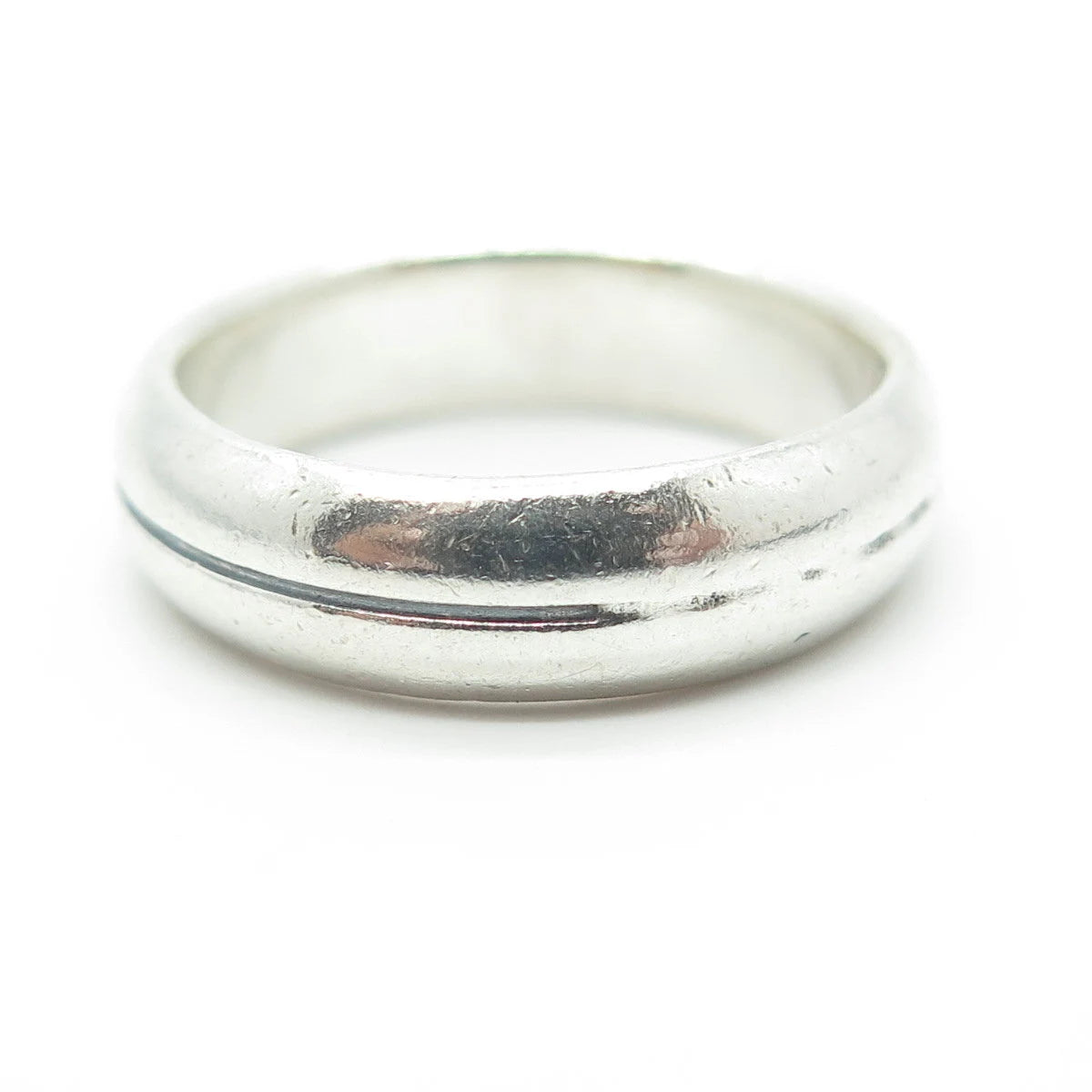 925 Sterling Silver Vintage Lined Wedding Band Ring Size 8.25