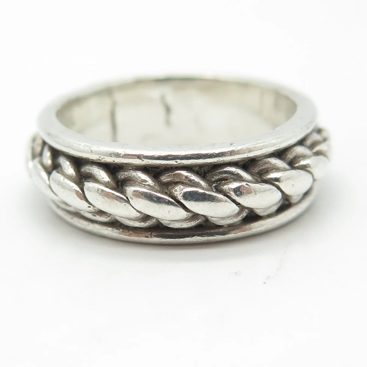 925 Sterling Silver Vintage Mexico Woven Band Ring Size 10.25