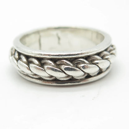 925 Sterling Silver Vintage Mexico Woven Band Ring Size 10.25