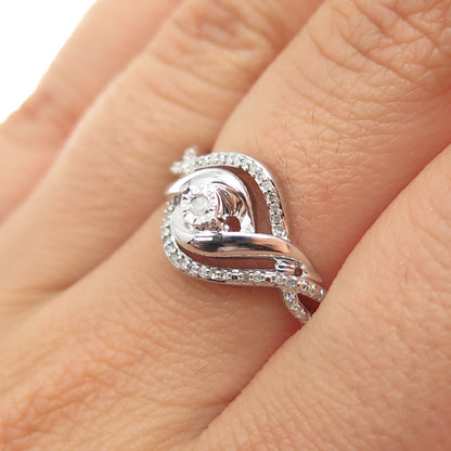 925 Sterling Silver Real Round-Cut Diamond Twisted Ring Size 7