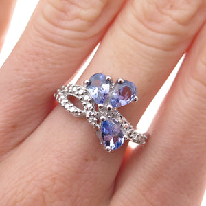 925 Sterling Silver Real Diamond Accent & Tanzanite Ring Size 8