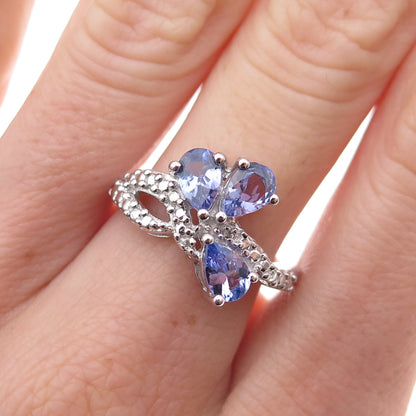 925 Sterling Silver Real Diamond Accent & Tanzanite Ring Size 8