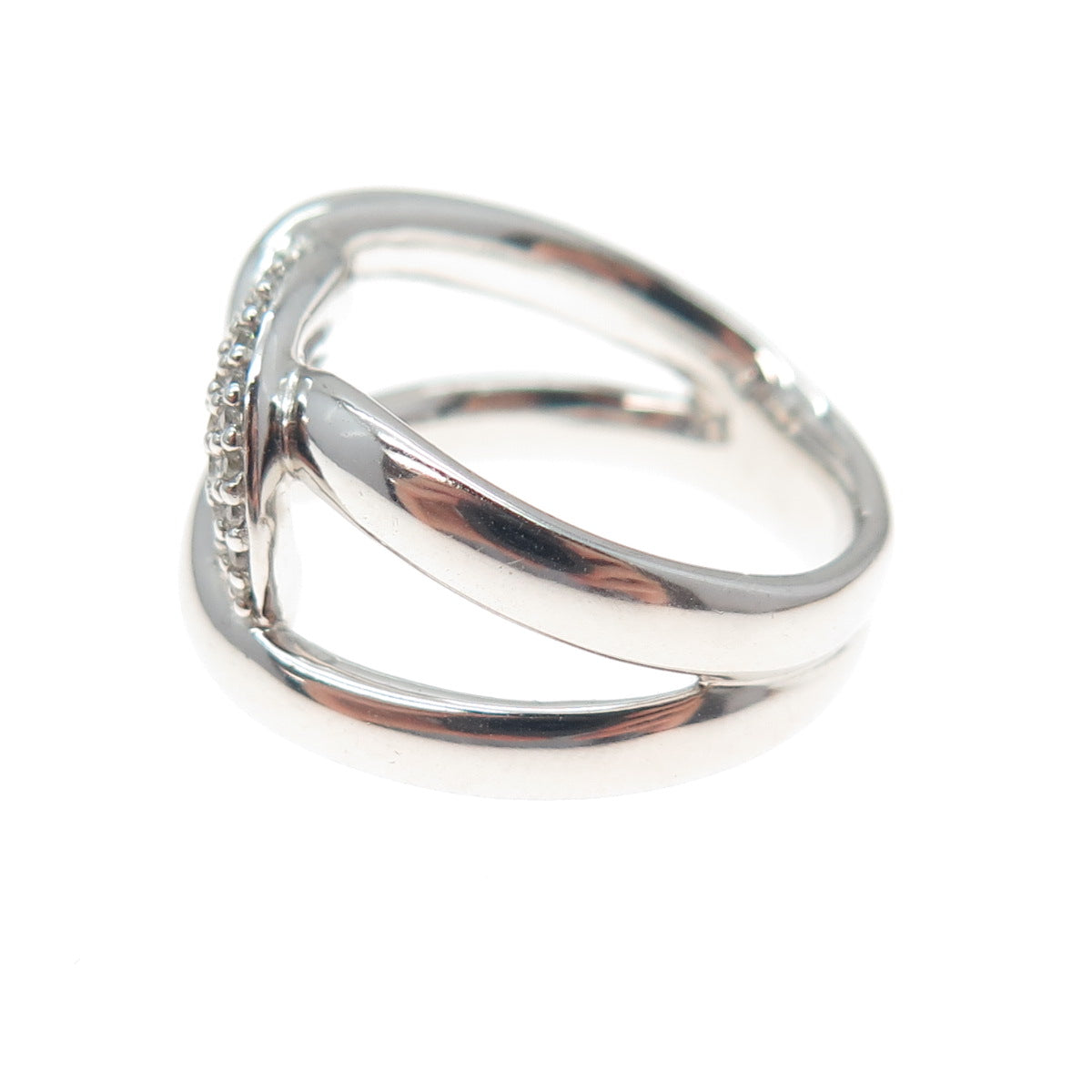 925 Sterling Silver Round-Cut C Z Interlocked Oval Link Ring Size 6.75