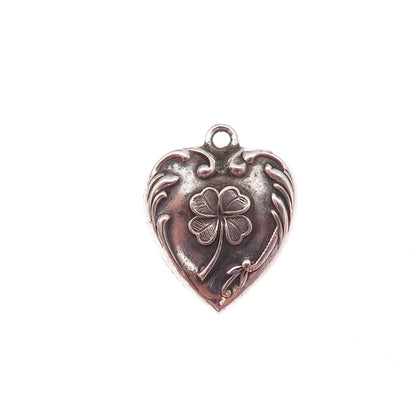 925 Sterling Silver Antique Art Deco Clover Heart Chatelaine Charm Pendant