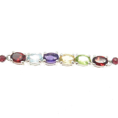 D'JOY 925 Sterling Silver Topaz Amethyst Garnet Peridot Citrine Bracelet 7-7.75"