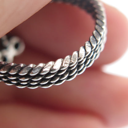 925 Sterling Silver Vintage Faux Turquoise Adjustable Oxidized Ring Size 4.5