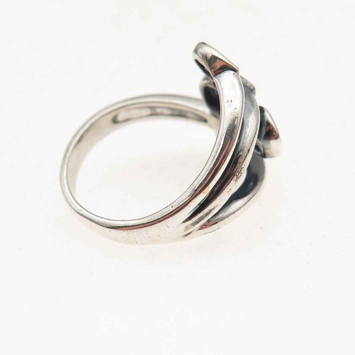 925 Sterling Silver Vintage Real London Blue & White Topaz Oxidized Ring Size 7