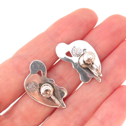 925 Sterling Silver Vintage Mexico Modernist Floral Oxidized Screw Back Earrings