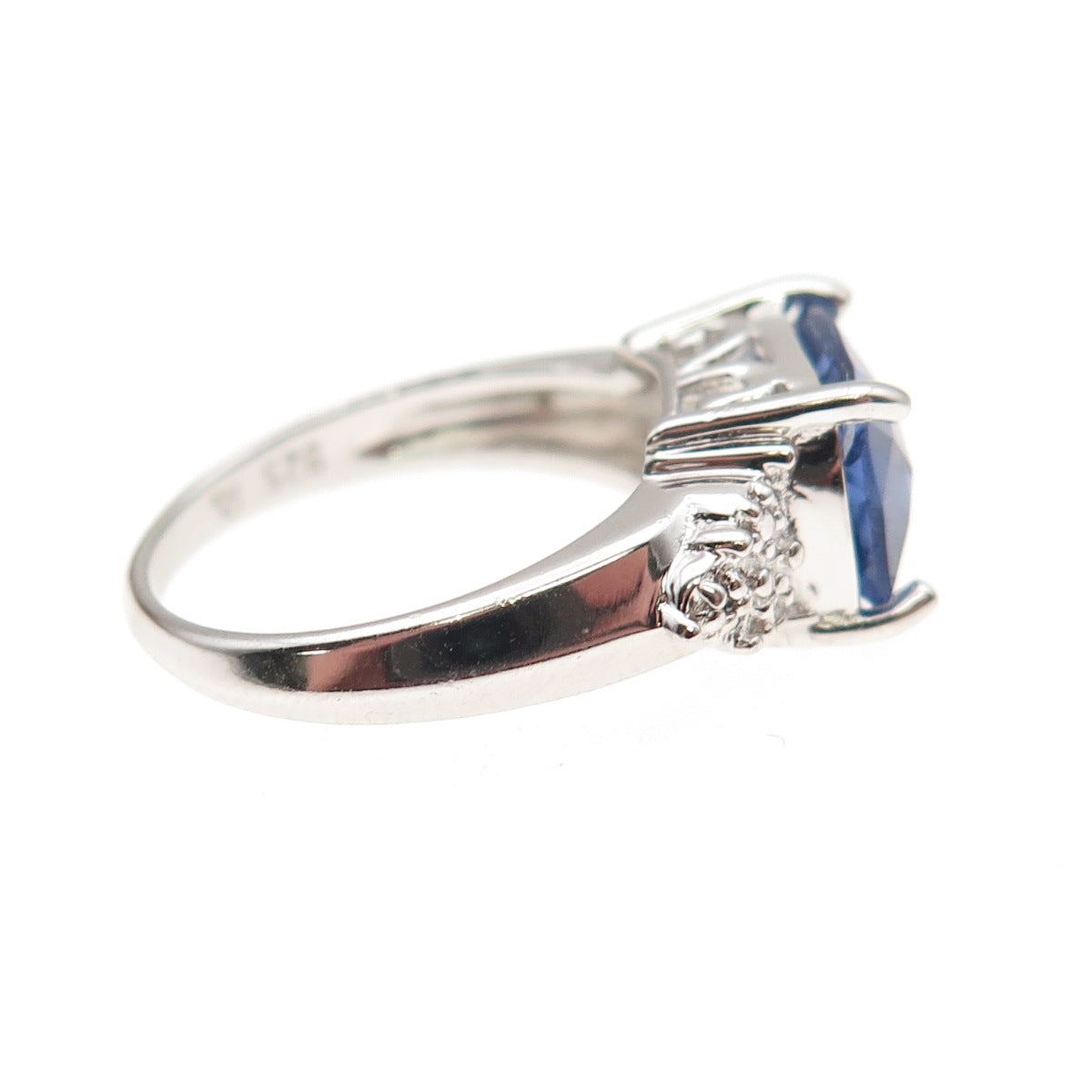 Ross Simons 925 Sterling Silver Real Diamond & Iolite Ring Size 5.25