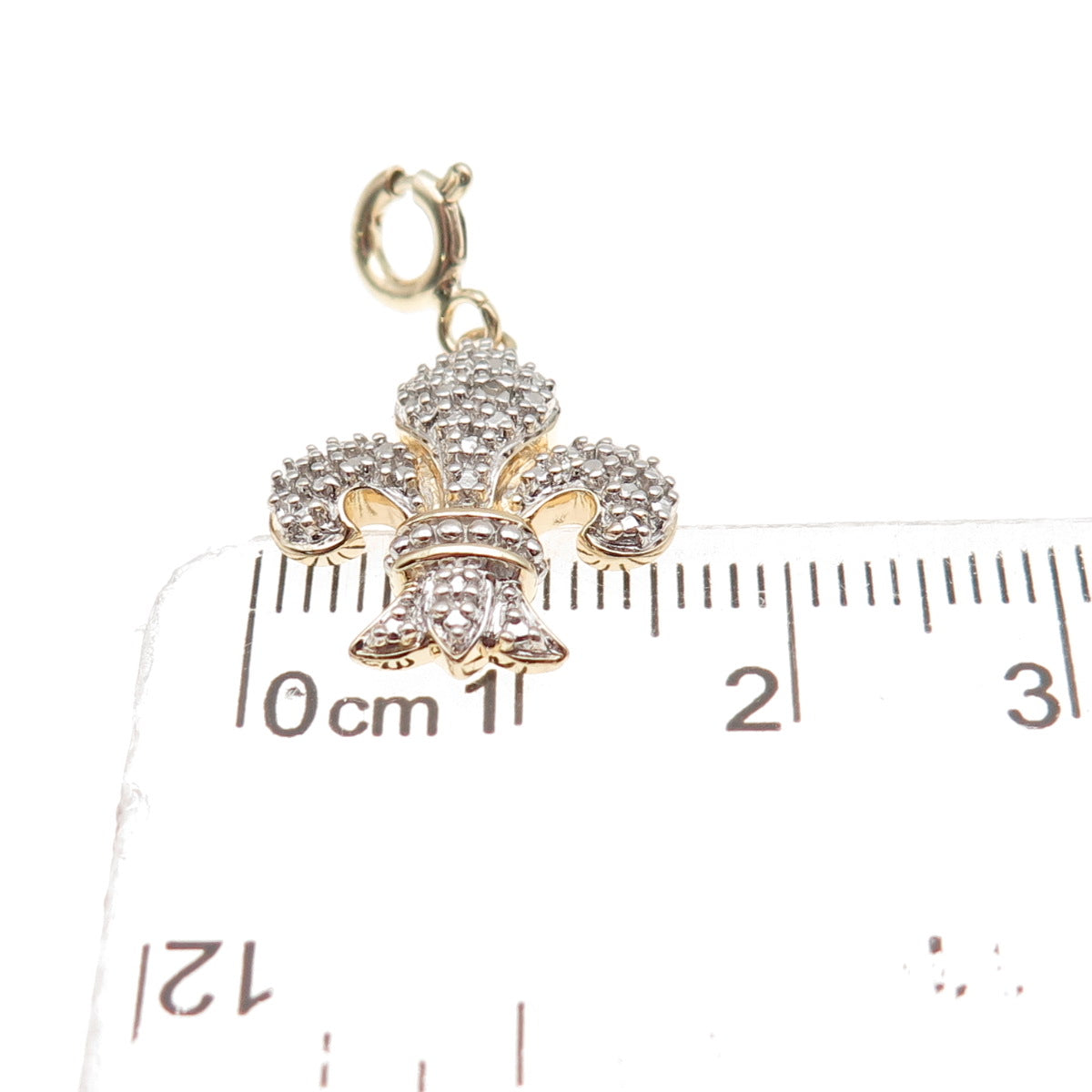Ross Simons Sterling Gold Plated Real Diamond Fleur de Lis Spring Ring Pendant