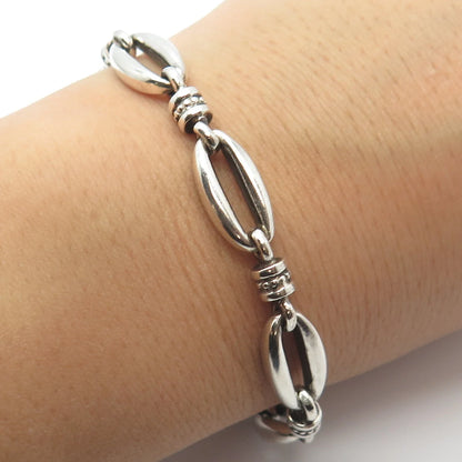 925 Sterling Silver Vintage Ethnic Oval Link Bracelet 7.25"