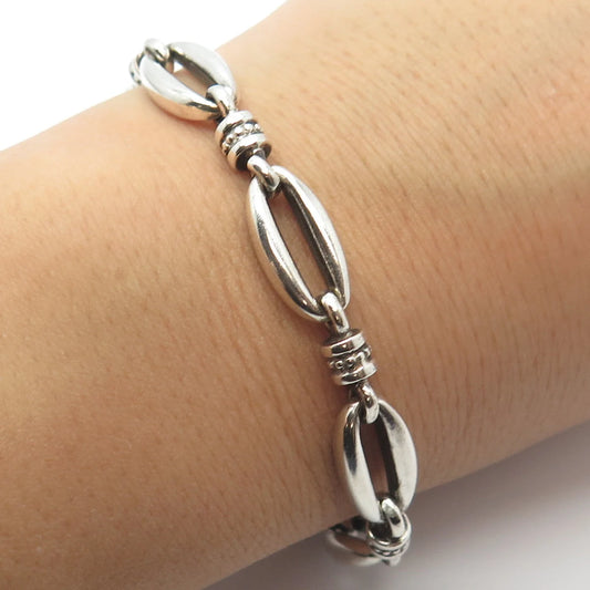 925 Sterling Silver Vintage Ethnic Oval Link Bracelet 7.25"