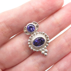 925 Sterling Silver Vintage Real Amethyst Minimalist Slide Charm Pendant