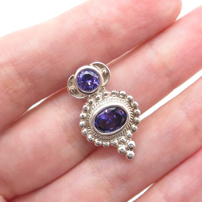 925 Sterling Silver Vintage Real Amethyst Minimalist Slide Charm Pendant