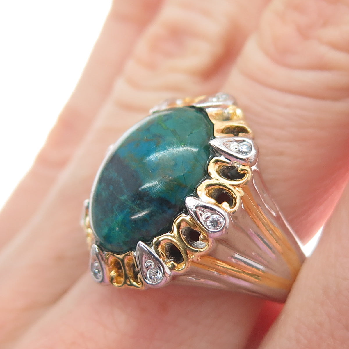 MICHAEL VALITUTTI Gems En Vogue Sterling 2-Tone Chrysocolla & C Z Ring Size 7.25