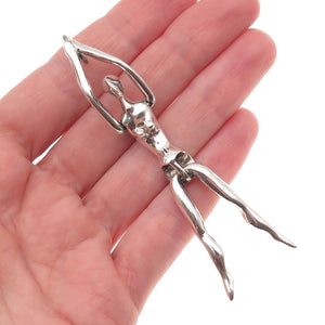 925 Sterling Silver Vintage Modernist Woman Articulated Charm Pendant