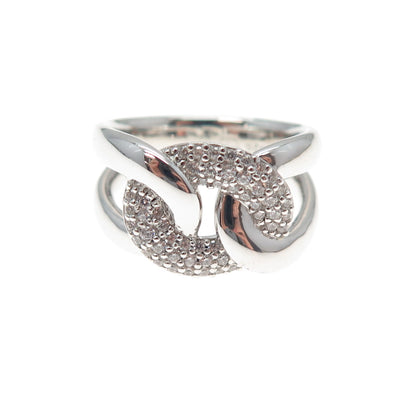 925 Sterling Silver Round-Cut C Z Interlocked Oval Link Ring Size 6.75