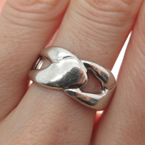 925 Sterling Silver Vintage Modernist Overlap Band Oxidized Ring Size 8.75