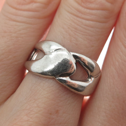 925 Sterling Silver Vintage Modernist Overlap Band Oxidized Ring Size 8.75