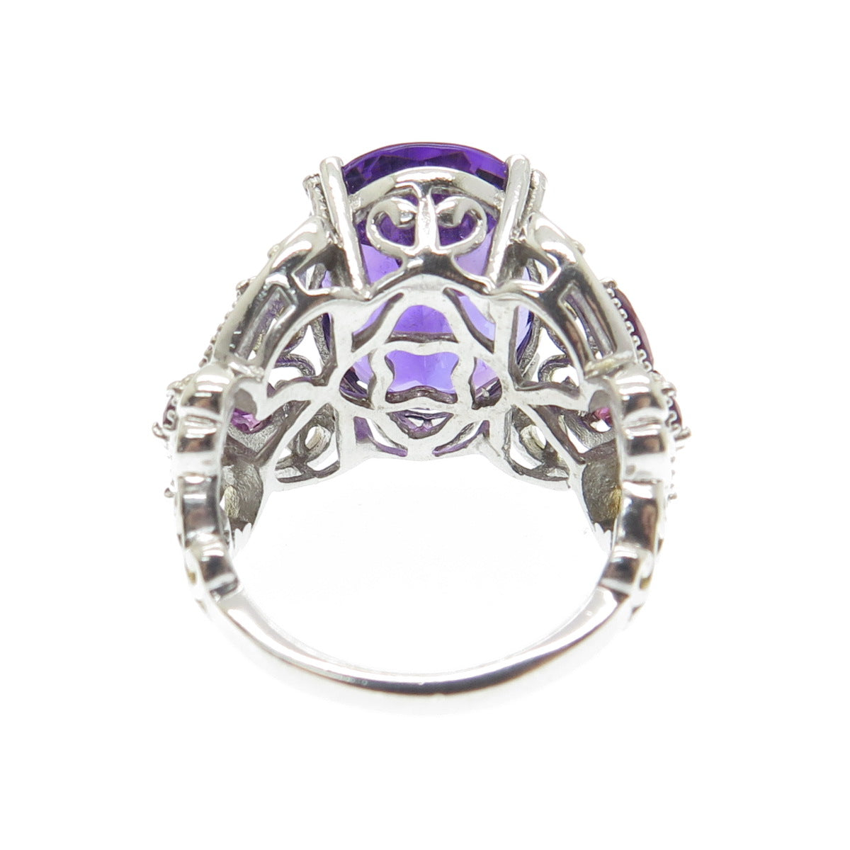 CHUCK CLEMENCY Sterling Silver Real Amethyst & Tourmaline Butterfly Ring Size 7