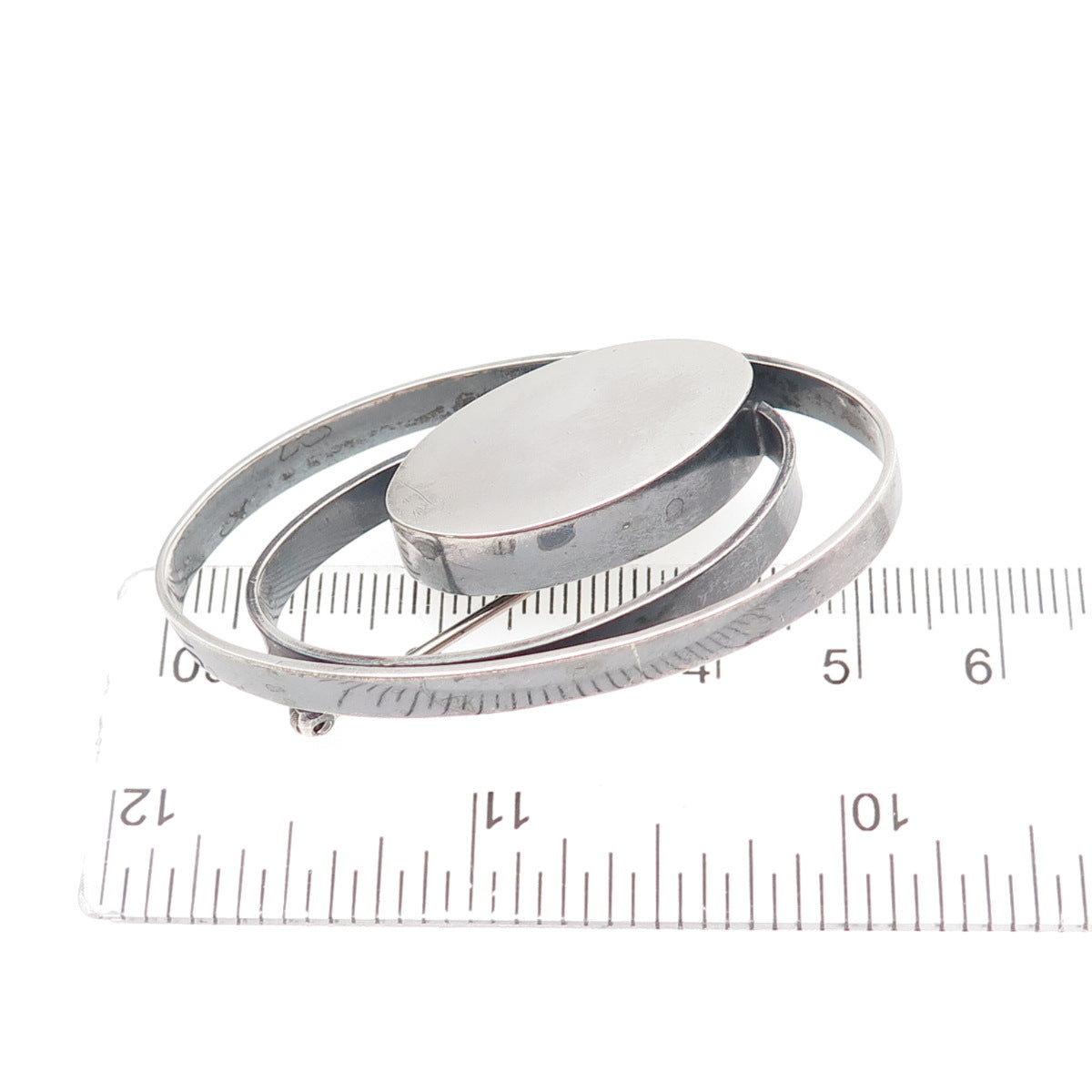 925 Sterling Silver Vintage Artisan Modernist Multi-Circle Oxidized Pin Brooch