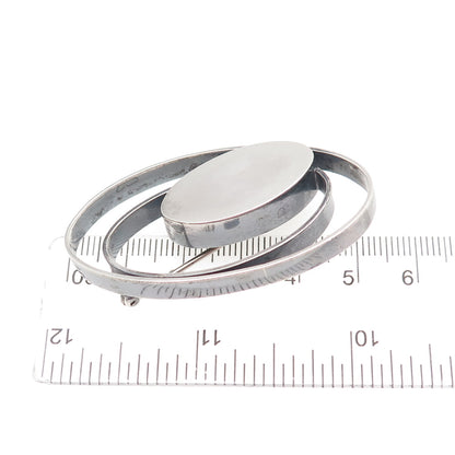925 Sterling Silver Vintage Artisan Modernist Multi-Circle Oxidized Pin Brooch