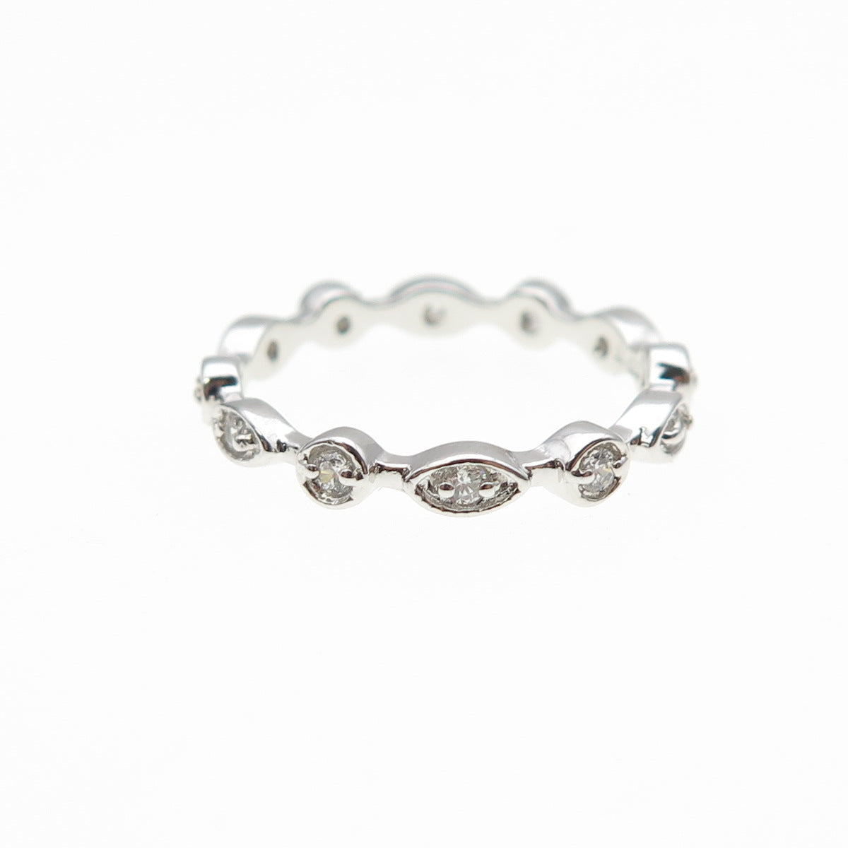 925 Sterling Silver Round-Cut C Z Eternity Stackable Band Ring Size 6.25