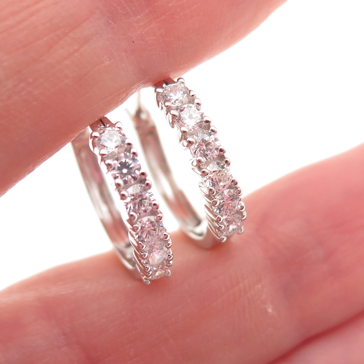 Sai 925 Sterling Silver Round-Cut C Z Hoop Earrings